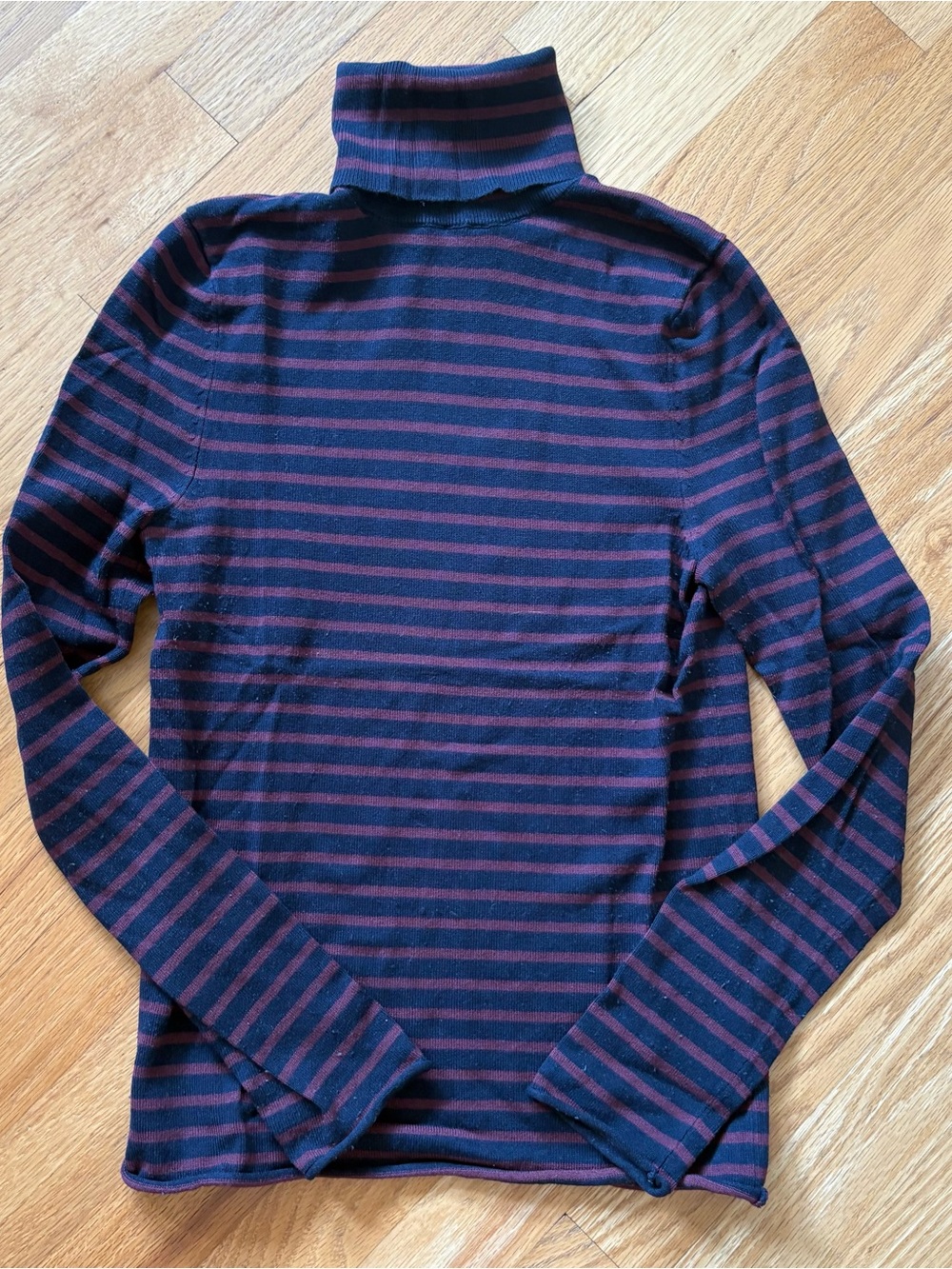 Zara Navy & Burgundy Striped Turtleneck Sweater